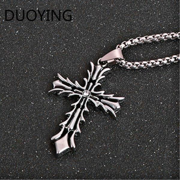 

pendant necklaces htzzy 2021 fashion necklace for men vintage cross long personalized retro texture design 60cm box chain, Silver