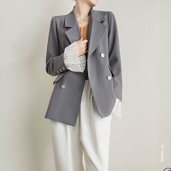 

new arrival fashion women casual ol temperament professional simple suit with detachable cuffs retro double-breasted slim jacket v6dr, White;black