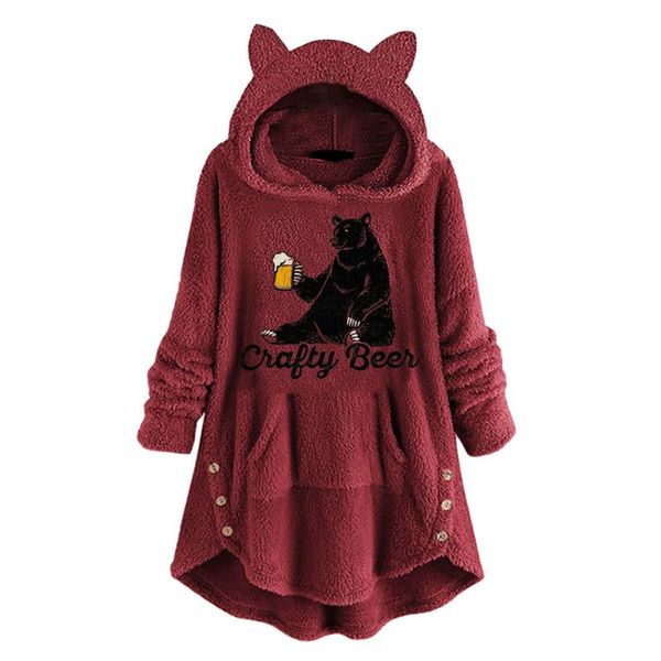 

women's hoodies & sweatshirts women fashion long sleeve cat ear pullover hoodie fleece cute printed with button pockets sudaderas con c, Black