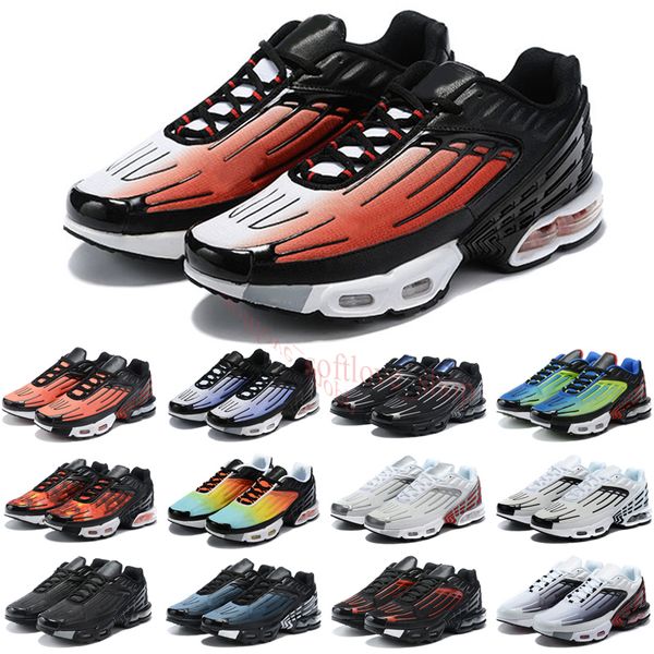 

tn plus 3 iii tuned running shoes chaussures triple white black hyper blue green og neon mens womens sneakers sports runners, White;red
