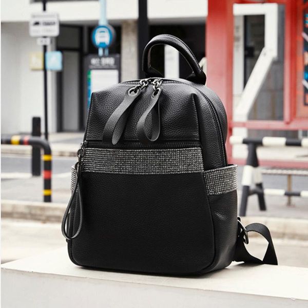 

backpack 100% full genuine leather double shoulder bags student and 2021 fashion large capacity satchels