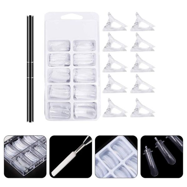 

1 set nails molds nail art extension tips nail clips dual-end brush
