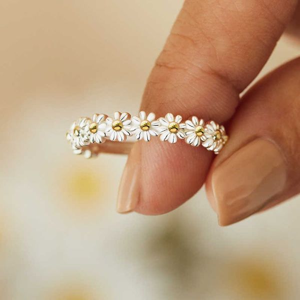 

vintage daisy rings for women cute flower ring adjustable open cuff wedding engagement female jewelry bague, Silver