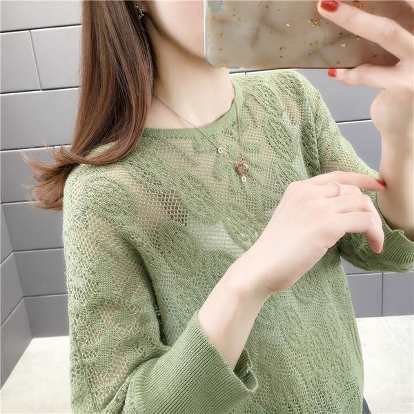 

women's sweaters 1547036 [5 rooms, 7 rows, 4 sizes down] solid color hollow round neck pullover sweater 20220jd, White;black