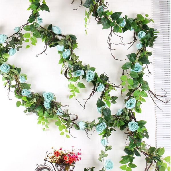 

decorative flowers & wreaths 215cm silk roses lvy vine artificial flower arch decor with green leaves fake plants rattan garland romantic we