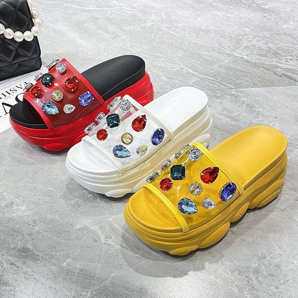 

sandals fashionable rhinestone platform for women 2021 summer transparent muffin high heels, Black