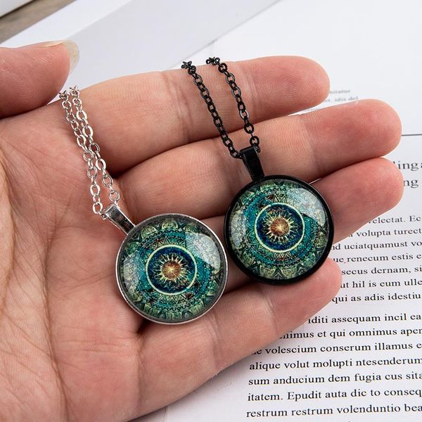 

chains vintage necklace buddhism chakra glass dome cabochon pendant jewelry om yoga mandala necklaces for women men, Silver