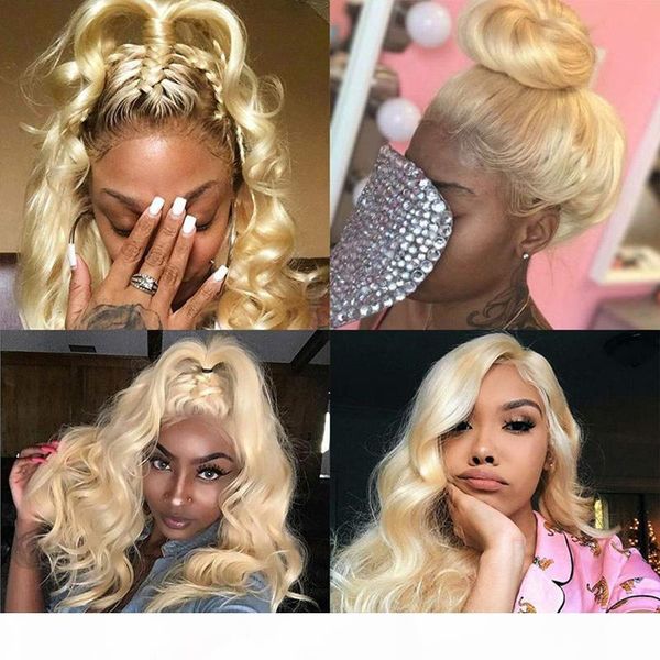 

613 blonde body wave full lace wigs lace front human hair wig preplucked hairline for black women wave hair with baby hair 8~20inch, Black;brown