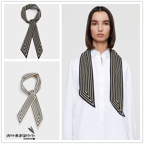 

sweden toteme signature monogram stripe letter printed silk scarf ribbon, Blue;gray