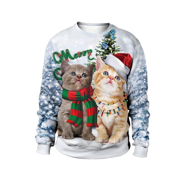 

men's sweaters funny cute xmas cat dog tree printed animal cartoon ugly christmas women men holiday party sweatshirts family pullovers, White;black