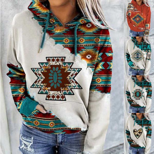 

women's printed hoodie in autumn and winter 2021, a new national style, Black;brown