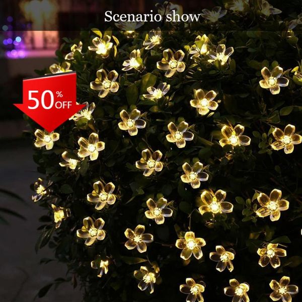 

strings solar powered led string lights cherry blossom fairy garland 22m crystal flower wedding christmas garden outdoor decor lighting
