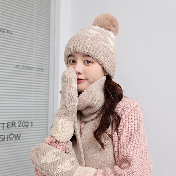 

beanie/skull caps winter women's hat and scarf gloves three piece set wool warm products, Blue;gray