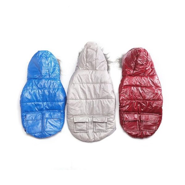 

dog apparel hooded parkas winter warm for small medium pet cool pocket collar cotton jacket pu stain resistant coat puppy clothes