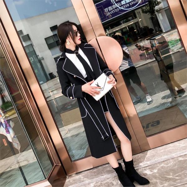 

women's trench coats dust coat female long double-breasted of cultivate one's morality, Tan;black