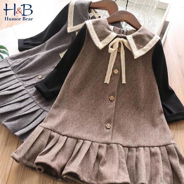 

girl's dresses humor bear 2021 autumn student princess dress winter girls bow woolen for middle and big children 4-13y, Red;yellow