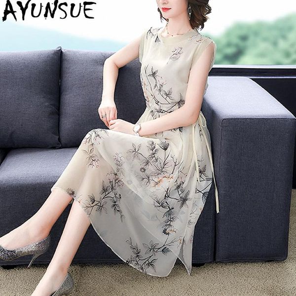 

casual dresses ayunsue spring summer dress women midi elegant floral beach boho sleeveless party vestidos de verano 2021 kj3986, Black;gray