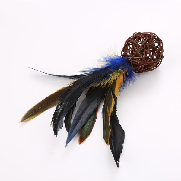 

cat toys random color ball toy faux feather bell rattan interactive teaser play scratch dorakitten