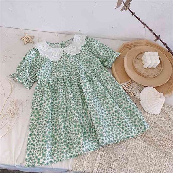 Gooporson Vestidos Summer Flower Girls Abiti Lacce Collar Manica corta Princess Dress Party Costume Cute Toddler Abbigliamento per bambini 210715