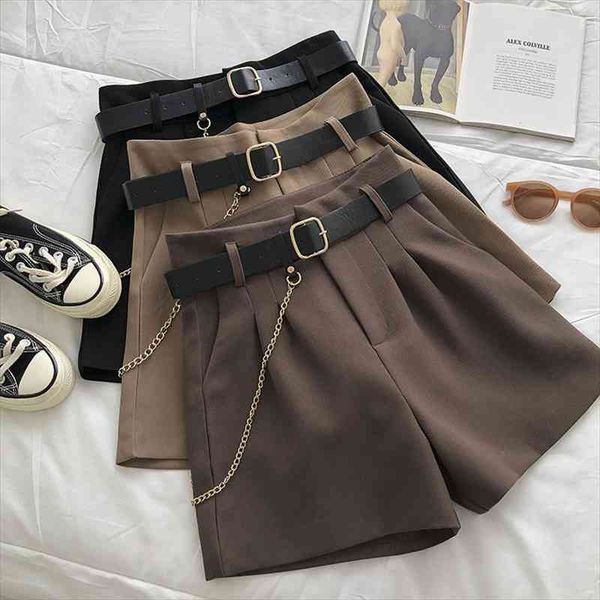 

casual comfortable elegant wild women shorts with belt woolen autumn winter slim wide leg a-line, White;black