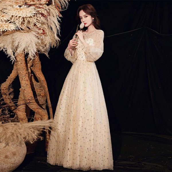 

ethnic clothing romantic champagne bridal wedding dress sequins mesh prom women evening party appliques celebrity banquet, Red