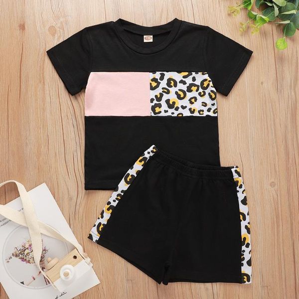 

clothing sets boys girls clothes set summer round neck short-sleeved leopard stitching + shorts 2pcs casual children's, White