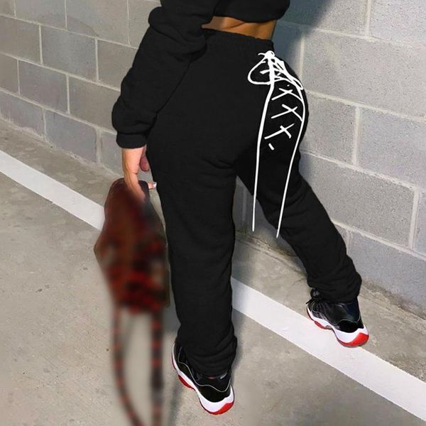 

imcute joggers straight sweatpants women back lace up high waist plus size pant trousers hip hop streetwear casual bottom fall, Black;white