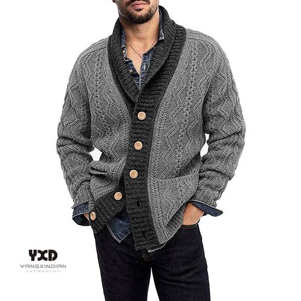 

men's sweaters clothes mans autum winter casual long sleeved for men colorblock lapel 3d jacquard knitted cardigan male knitwear, White;black