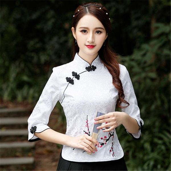 Roupa étnica Cheongsam Top Qipao 2021 s Floral elegante chinês tradicional para mulheres camisas vestido vestido vestidos tang