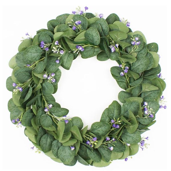 

artificial eucalyptus green leaf wreath spring summer outdoor green garland for front door wall window party wedding decoration