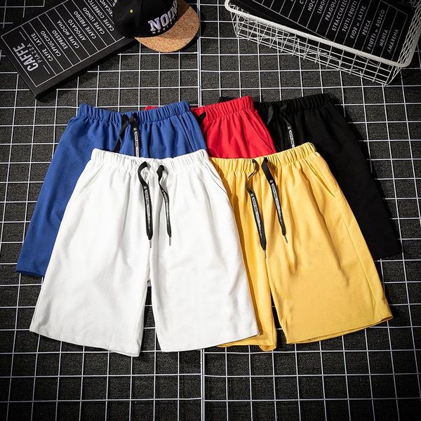 

thoshine brand summer men shorts pockets basic solid color knee-length elastic waist male casual beach shorts homme, White;black
