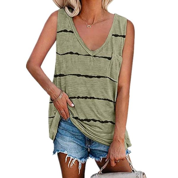 

women stripe printing tank loose casual summer v neck sleeveless tunic shirt 28gb, White