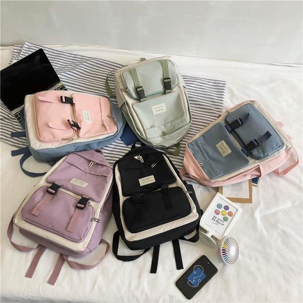 

backpack schoolbag female korean high school student harajuku ulzzang fashion male junior oxford cloth bag contrast color
