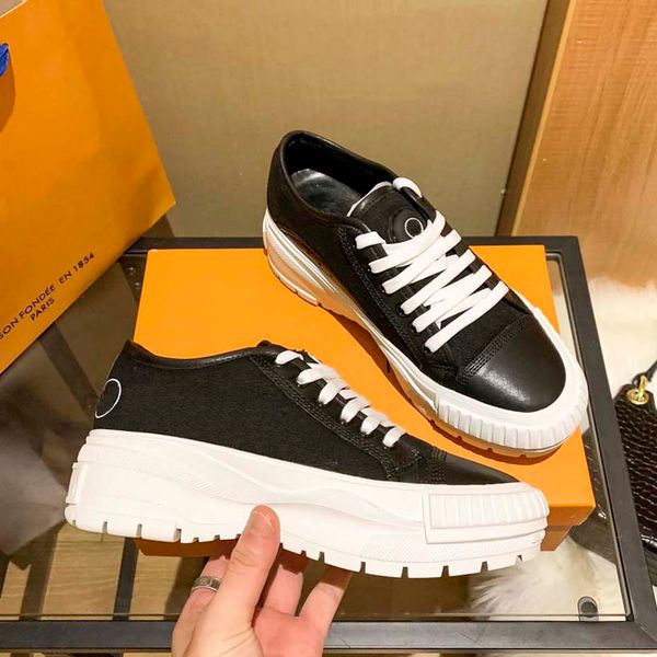 

casual wedge platform shoe women travel leather lace-up sneaker fashion lady designer running trainers letters woman sport canvas shoe with, Black