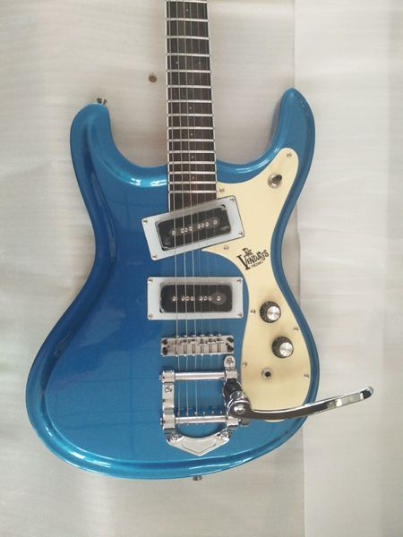 1966 Ventures Mosrite Johnny Ramone Metallic Blue E-Gitarre mit schwimmender Tremolo-Brücke, schwarzer P90-Tonabnehmer, cremefarbenes Schlagbrett, Vintage-Mechaniken