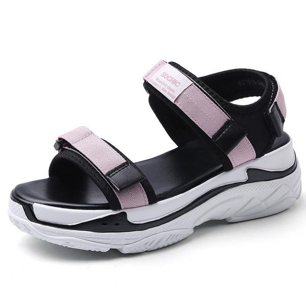 

sandals korean leather women's high rise british casual, Black