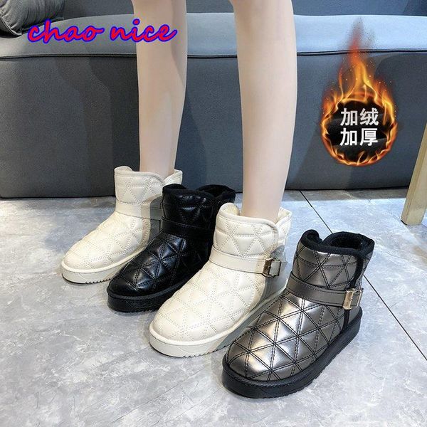 

boots snow women's shoes winter short style plus velvet thickening warm ladies fashion flat bottom casual shor, Black