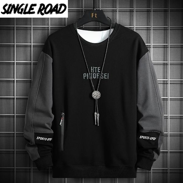

singleroad crewneck sweatshirt men embroidery patchwork oversized japanese streetwear hip hop black hoodie men sweatshirts 201113