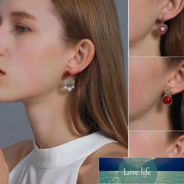 

pearl heart drop earrings festive red bead earrings for women earing jewelry pearl earring new year earings kolczyki pendientesÂ factory pric, Silver