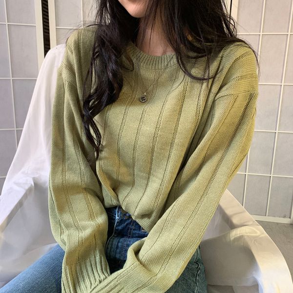 

2021 autumn and winter new style pit stripe round neck solid color long-sleeved knitted sweater fashion warm zwqs, White;black