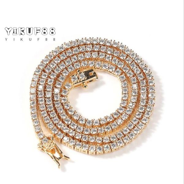 

chains yikuf88 hip hop jewelry men 2mm copper inlaid zircon tennis chain row necklace for women gift, Silver