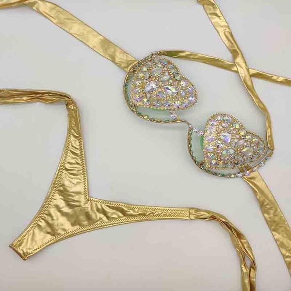 

rhinestone bikini women swimwear 2021 push up female swimsuit manual crystal diamond bathing suit
