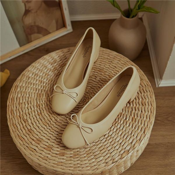 

genuine leather women shoes fashion butterfly-knot spring and autumn pumps slip-on casual shoes thick heel size 34-40 handmade, Black