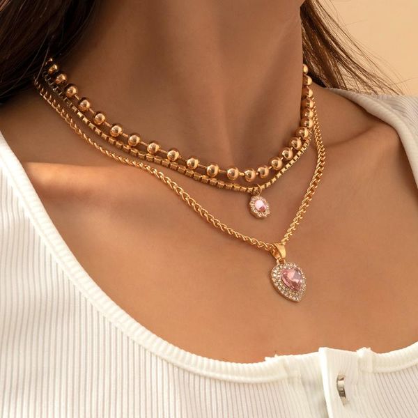 

pendant necklaces shixin shiny rhinestone choker set for women punk layered heart gem neck chains fashion jewelry 2021, Silver