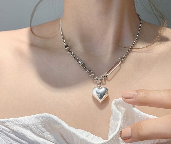 

high polished classic design women earrings necklace sterling silver sets heart love pendant trendy jewelry wholesale