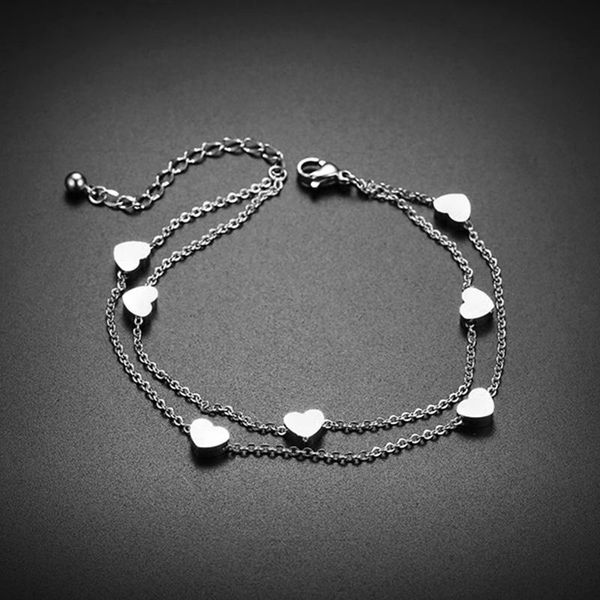 

anklets female heart chain bracelets ladies stainless steel beads summer barefoot sandals women beach jewelry, Red;blue
