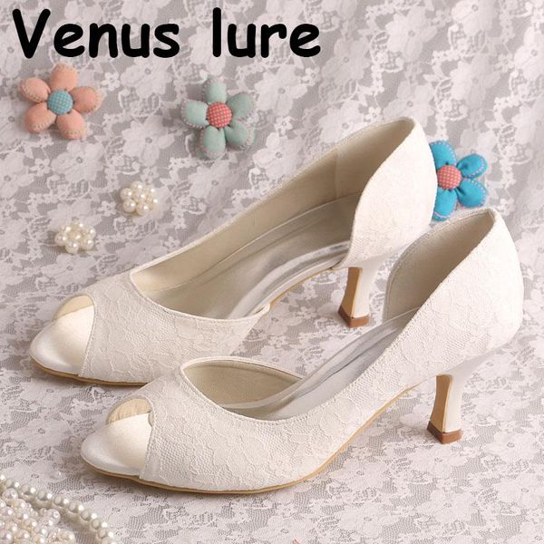 

dress shoes lure custom handmade lace white ivory mid heel open toe pumps, Black