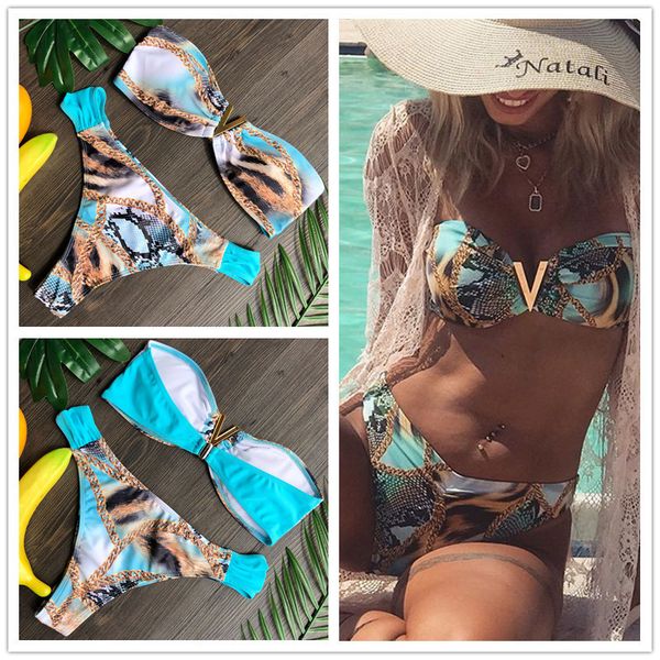 

women outfit push up bikini xl set new three piece swimsuit print tong female polyester summer 2021 separate with cup 3d2l, Blue