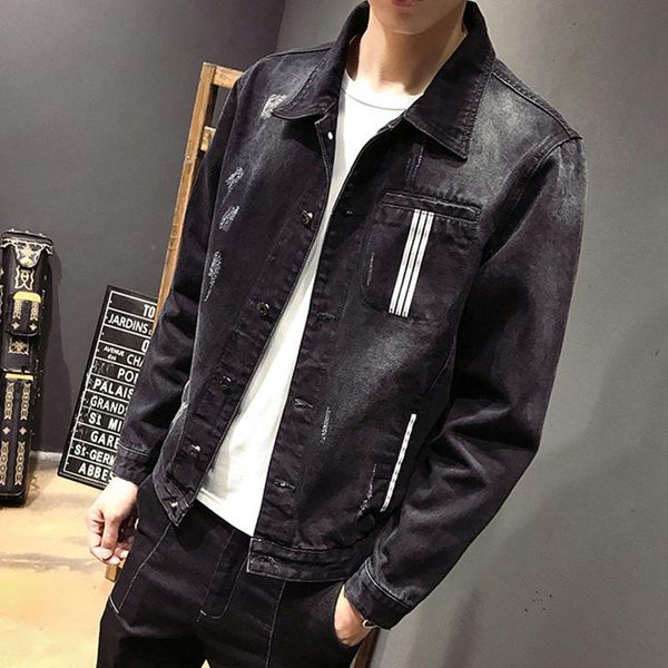

men's jackets hong kong style spring autumn 2021 denim jacket korean students all-match handsome loose youth retro trend teenager, Black;brown