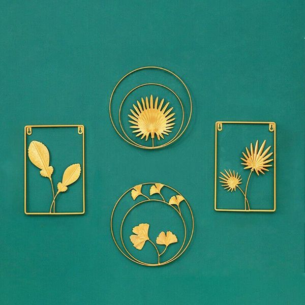 

decorative objects & figurines nordic iron wall hanging ornament gold picture frame ginkgo leaf palm tree ornaments office el decoration
